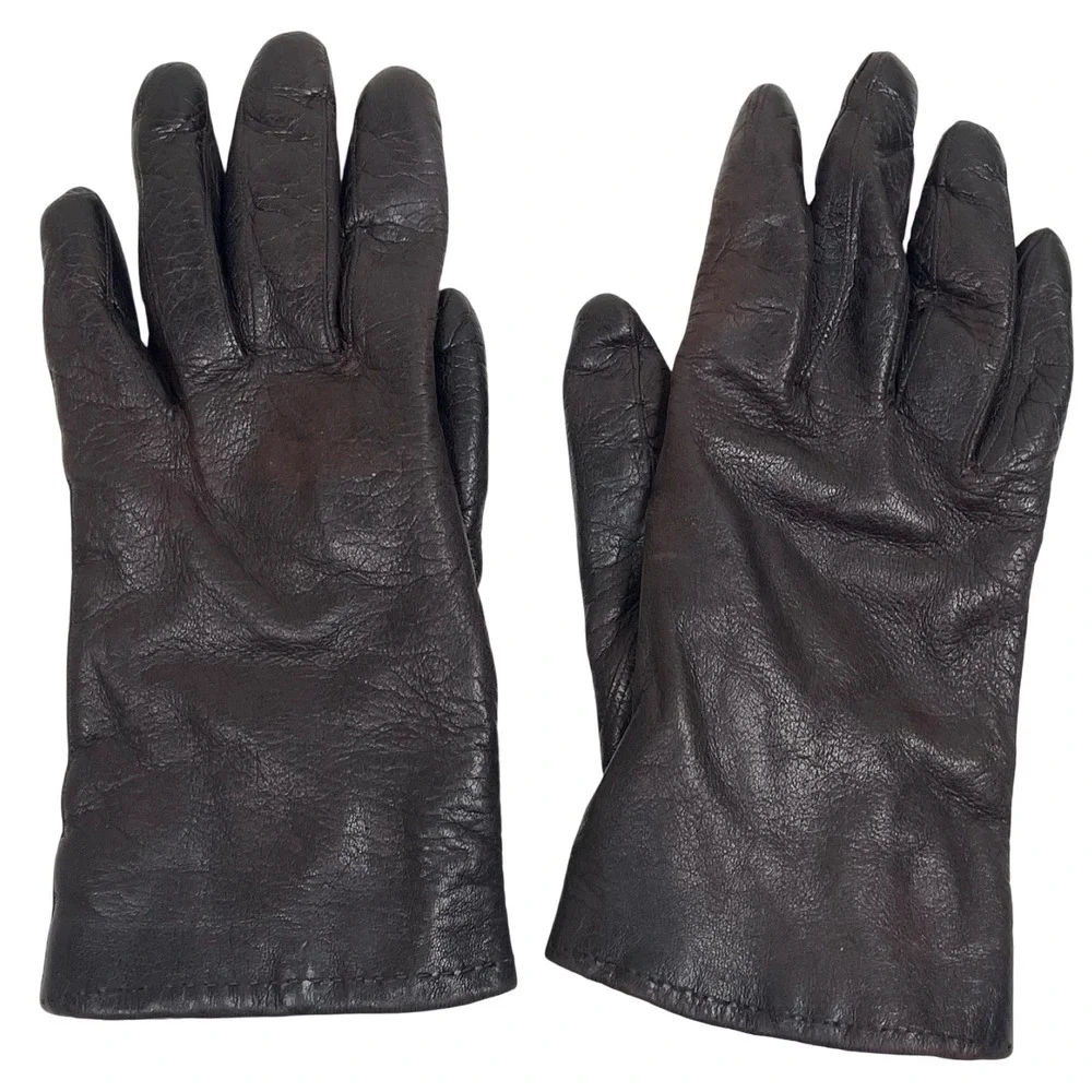 Grandoe Leather Fur Lined Gloves‎ Womens  6.5 Dark Brown Vintage Warm Winter
